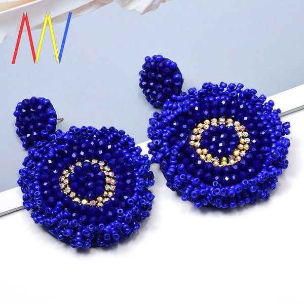 Cercei rotunzi de dama albastri cu margele