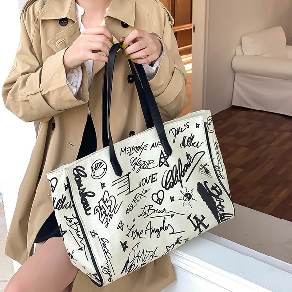 Geantă de umăr pentru femei de zi cu zi cu inscripții