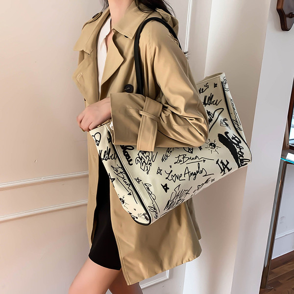 Geantă de umăr pentru femei de zi cu zi cu inscripții