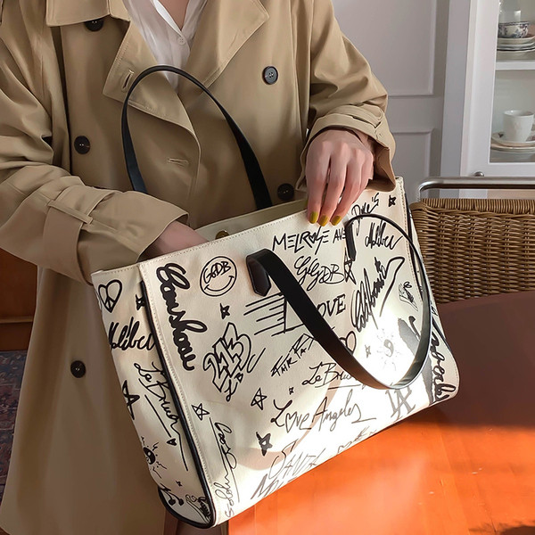 Geantă de umăr pentru femei de zi cu zi cu inscripții