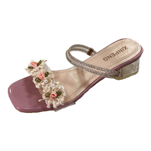 Sandale de dama moderne cu element 3D si toc patrat