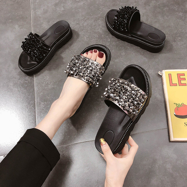 Papuci dama cu talpa inalta si element paiete