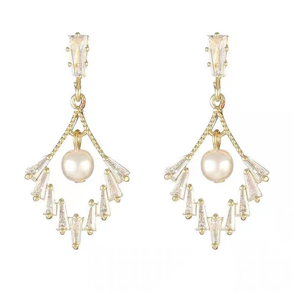 Cercei de dama din aur cu pietre si perle