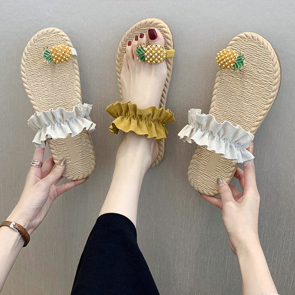 Sieviešu čības ar auduma siksniņu un ananāsu purngalā