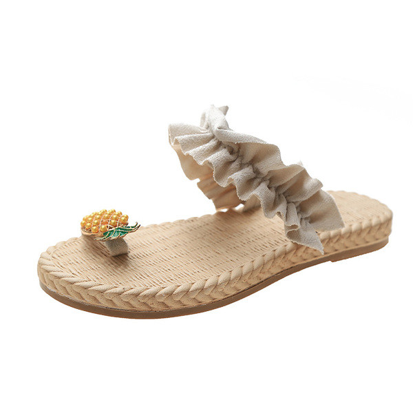 Sieviešu čības ar auduma siksniņu un ananāsu purngalā