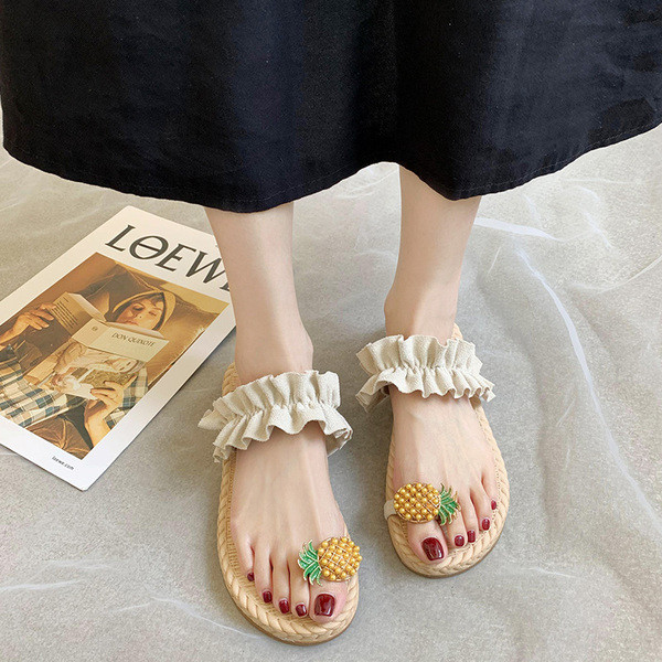 Sieviešu čības ar auduma siksniņu un ananāsu purngalā