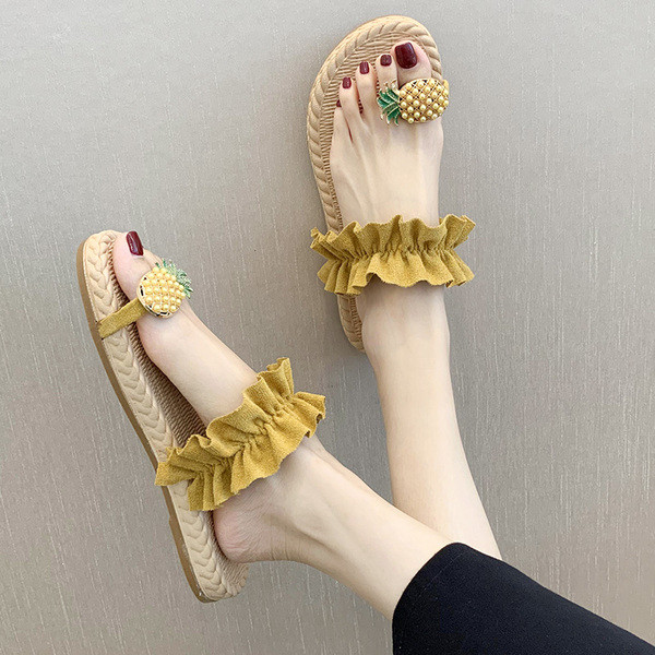 Sieviešu čības ar auduma siksniņu un ananāsu purngalā