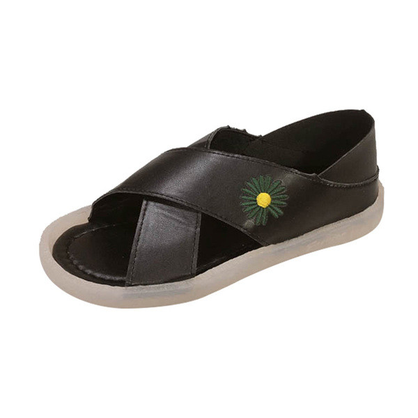 Sieviešu ādas sandales ar krāsainu izšuvumu