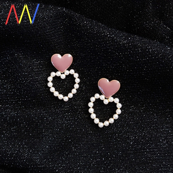 Mūsdienīgi sieviešu auskari sirds formā ar pērlēm