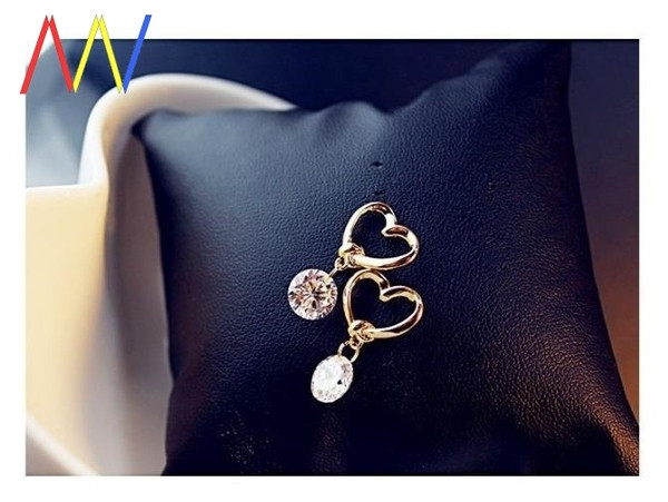 Mūsdienīgi sieviešu auskari sirds formā ar piekārtu akmeni