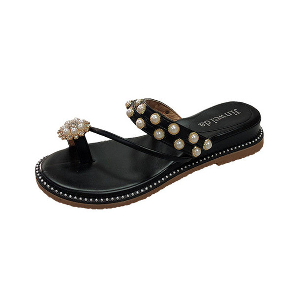 Sieviešu sandales ar pērlēm uz lencēm