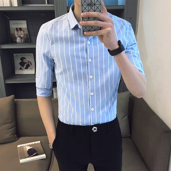 Svītrains vīriešu krekla modelis ar 3/4 piedurknēm