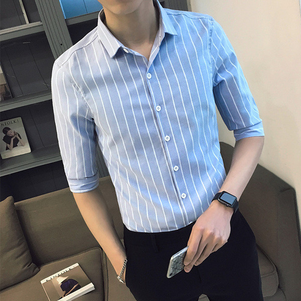 Svītrains vīriešu krekla modelis ar 3/4 piedurknēm