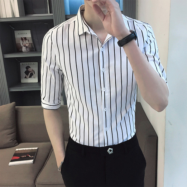 Svītrains vīriešu krekla modelis ar 3/4 piedurknēm