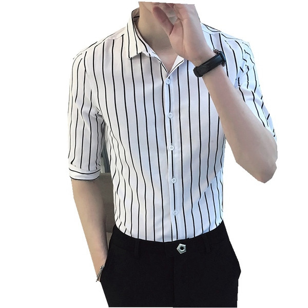 Svītrains vīriešu krekla modelis ar 3/4 piedurknēm