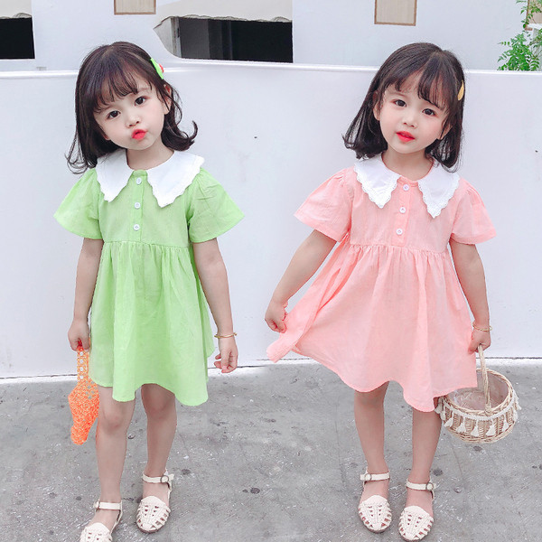 Ikdienas bērnu kleita ar īsām piedurknēm un pogām