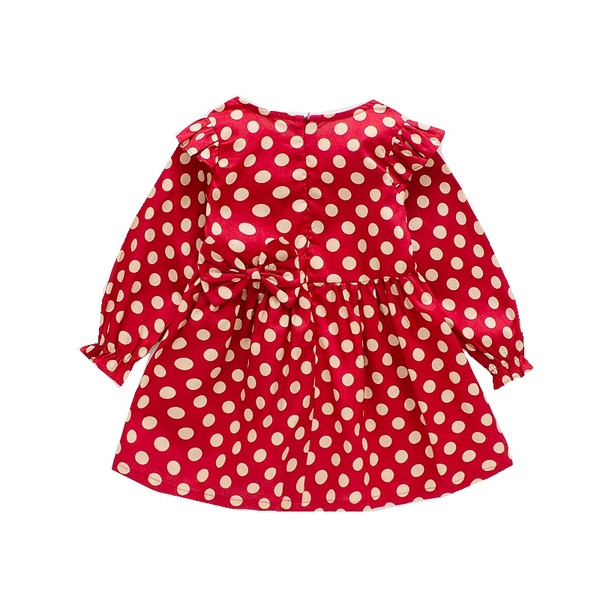 Mūsdienīga bērnu punktveida kleita ar garām piedurknēm un apaļu kakla izgriezumu