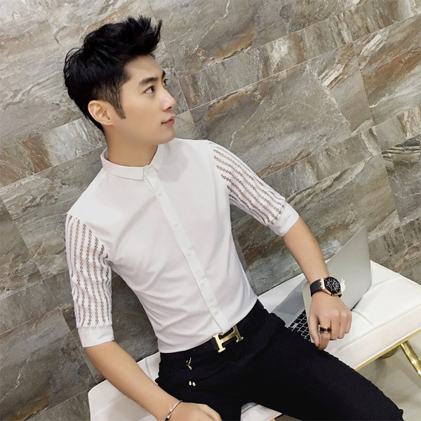 Moderns vīriešu krekla modelis ar caurspīdīgām piedurknēm