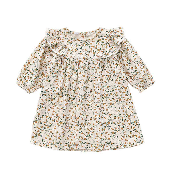 Moderna bērnu kleita ar ziedu motīviem un garām piedurknēm