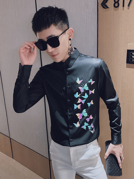 Pašreizējais vīriešu krekls ar garām piedurknēm un tauriņiem