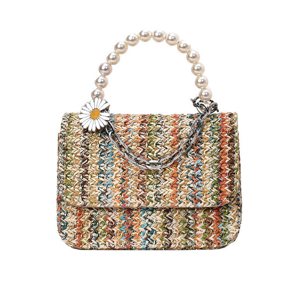 Stilīga sieviešu kvadrātveida soma ar dekoratīvām pērlēm