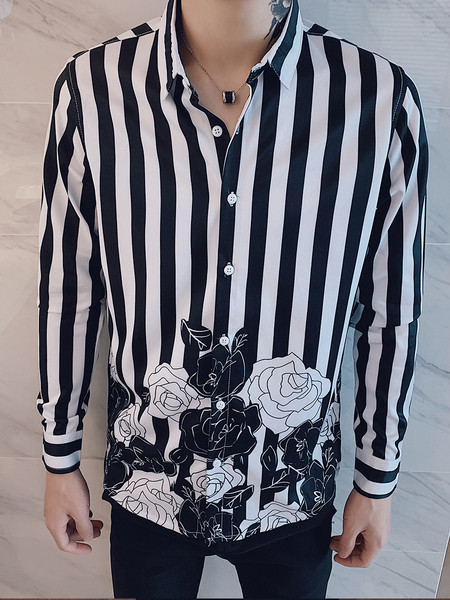 Moderns vīriešu svītrains krekls ar garām piedurknēm un apdruku