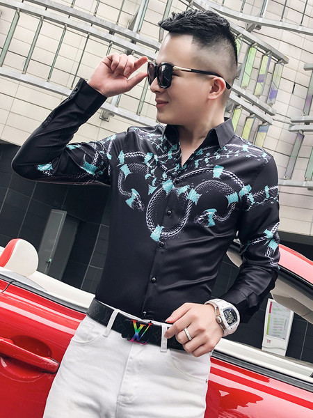 Új modell férfi ing hosszú ujjú színes mintával