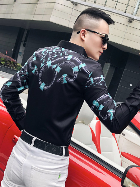 Új modell férfi ing hosszú ujjú színes mintával