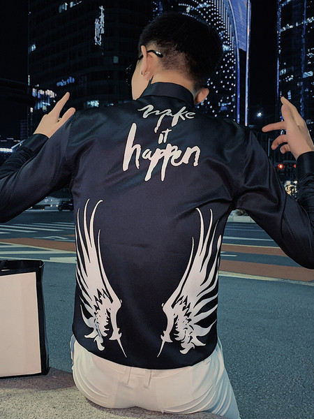 Új modell férfi ing felirattal és nyomattal