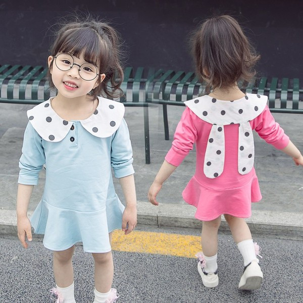 Ikdienas bērnu kleita ar lielu apkakli ar punktiem