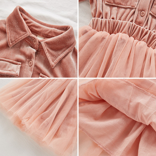 Bársonyból és tüllből készült modern gyerekruha