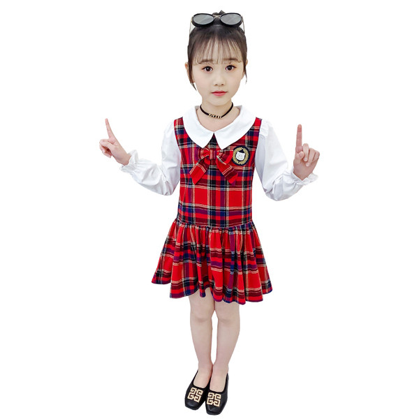 Kockás gyerekruha hosszú ujjal és gallérral