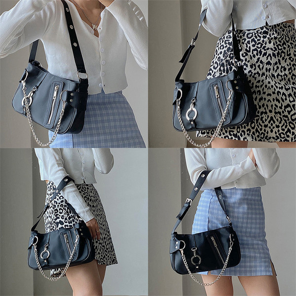 Női válltáska fém elemekkel és cipzárral