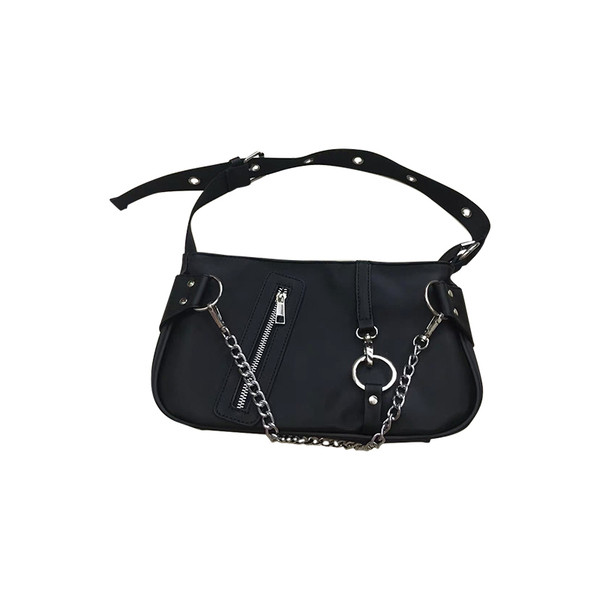 Női válltáska fém elemekkel és cipzárral