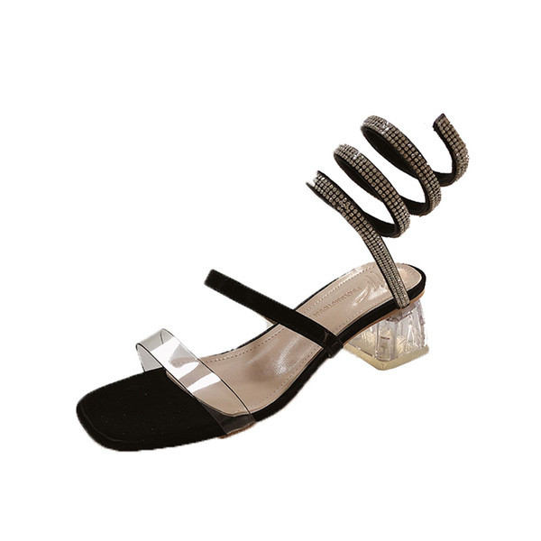 Női szandál négyzet alakú átlátszó sarokkal és bokapánttal