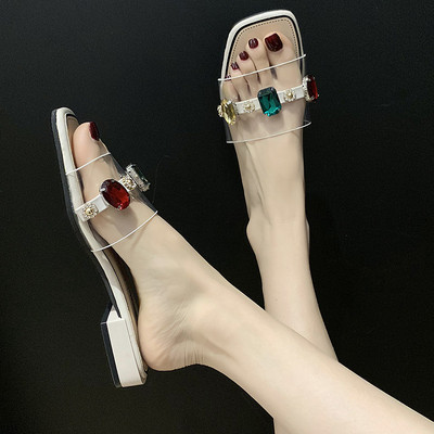 Női papucs szilikon pánttal és színes kövekkel