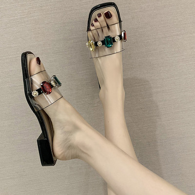 Női papucs szilikon pánttal és színes kövekkel