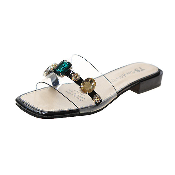 Női papucs szilikon pánttal és színes kövekkel