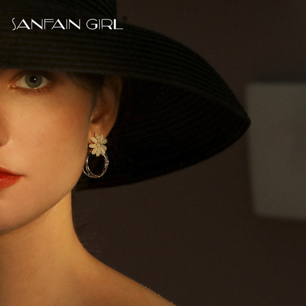 Modern női fülbevaló virág és gyűrű formájú