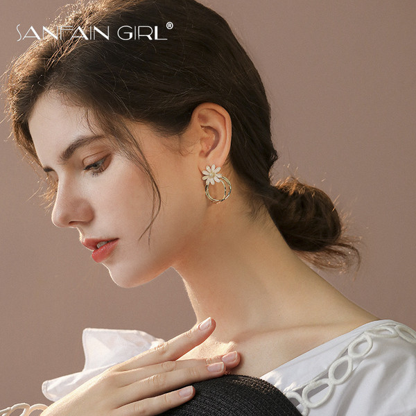 Modern női fülbevaló virág és gyűrű formájú