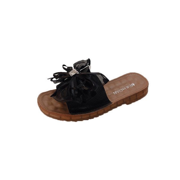 Női papucs tüll szalaghoz és lapos talphoz