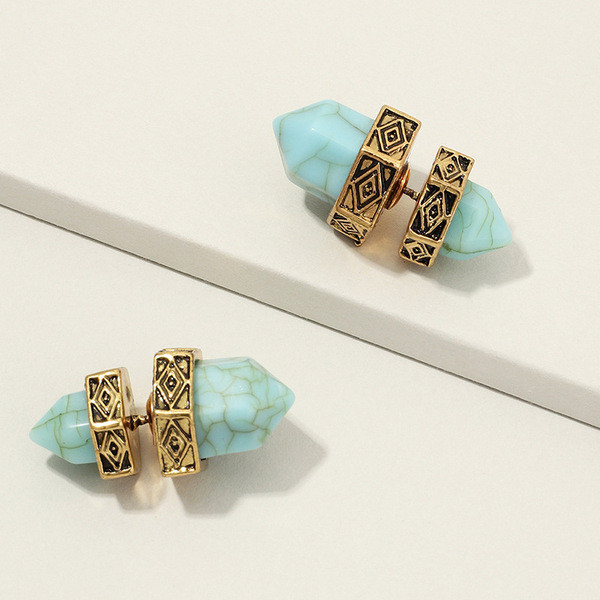 Retro női fülbevaló kék színben