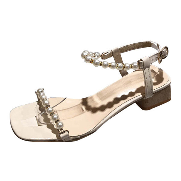 Női szandál szögletes sarokkal és gyöngypánttal