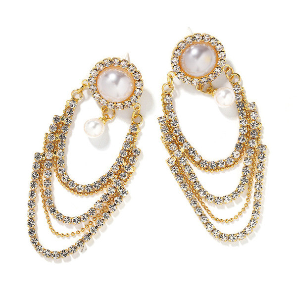 Eleganti karājoši sieviešu auskari ar akmeņiem un pērlēm