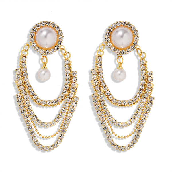 Eleganti karājoši sieviešu auskari ar akmeņiem un pērlēm