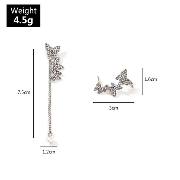 Modern női függő fülbevaló pillangókkal és gyöngyökkel