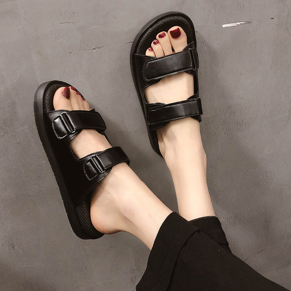 Női alkalmi papucs tépőzárral és lapos talppal