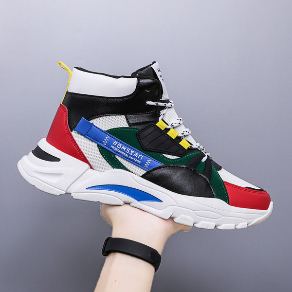 Krāsainas vīriešu kedas no eko ādas ar raupju zoli un šņorēm