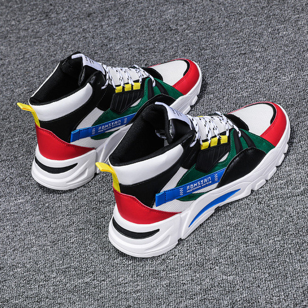 Krāsainas vīriešu kedas no eko ādas ar raupju zoli un šņorēm