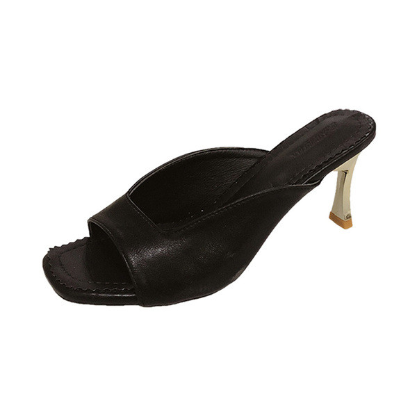 Női bőr papucs arany sarokkal